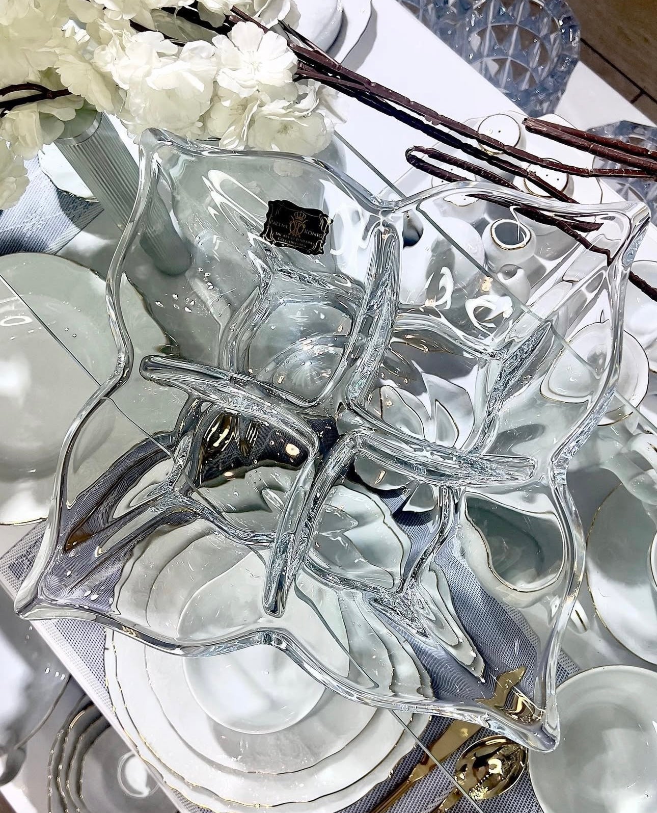 Mbajtese frutash te thata kristali me 4 ndarje “Florale” Bohemia Crystals